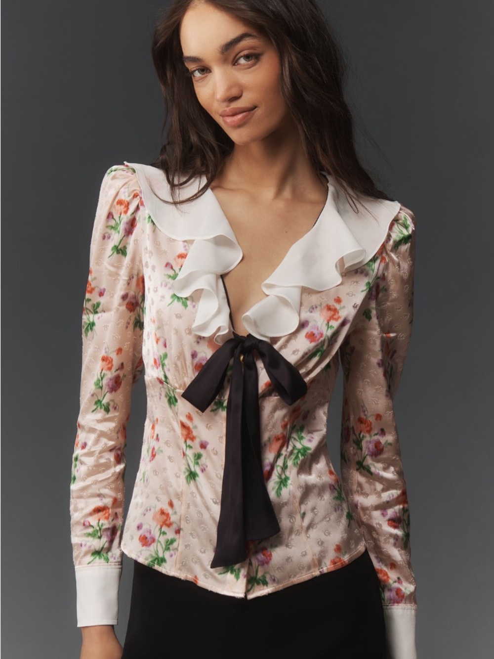 NWT Maeve Long-Sleeve Ruffle-Front Blouse
